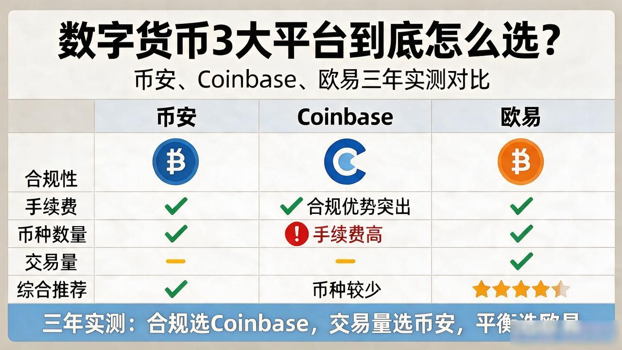数字货币3大平台_币安Coinbase欧易三大交易所真实使用感受对比_数字货币交易平台流动性手续费选择建议